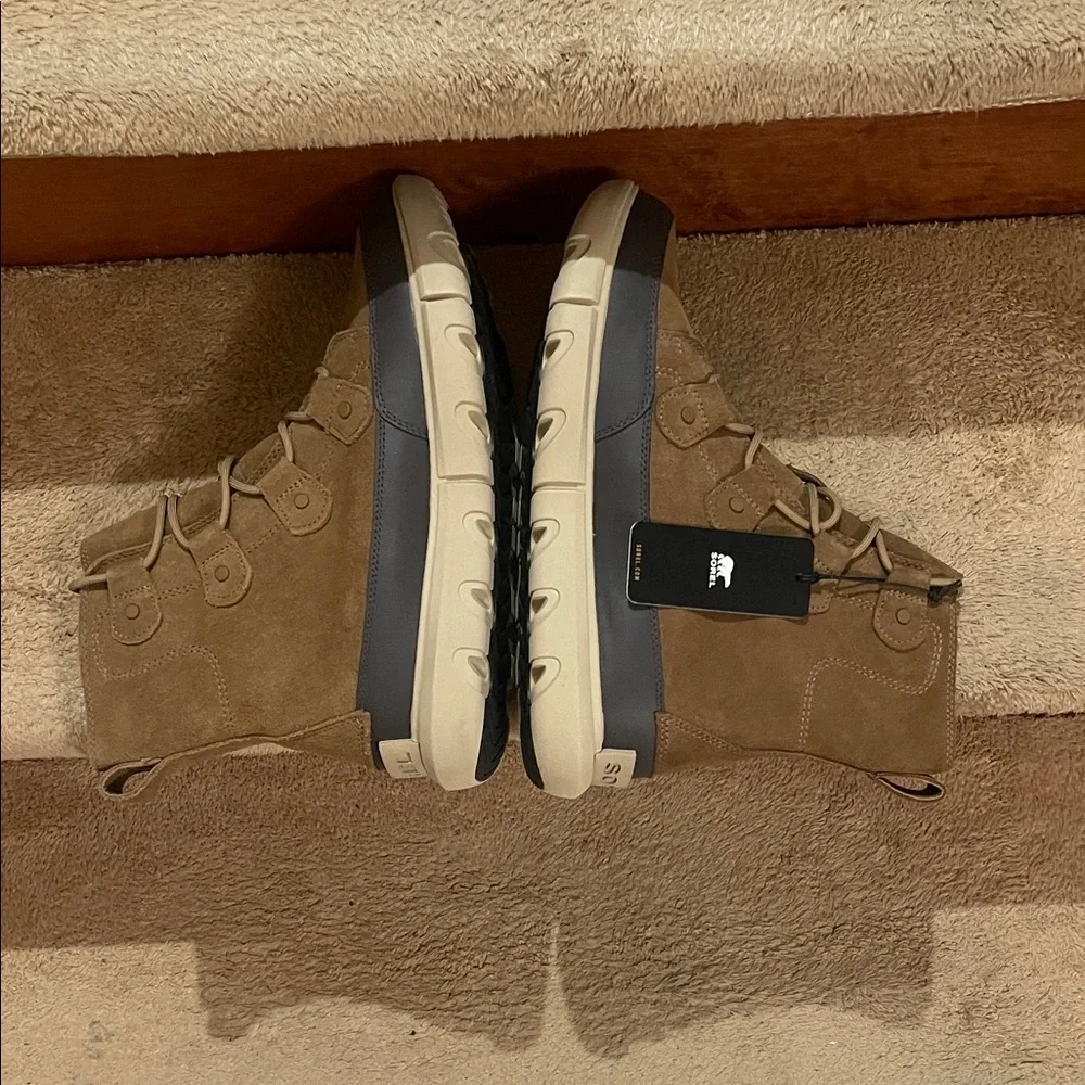 NWT Sorel Men's Tan & Black Suede Leather Waterproof Boots SZ 9